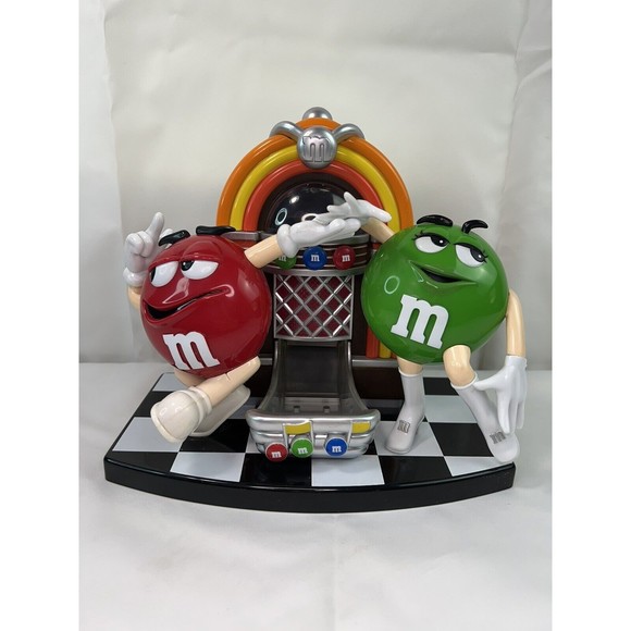 M&M Candy Dispenser‎ ROCKIN ROLL CAFE Mars Inc Red And Green M&m’s 9.5” x 7.5” - Picture 1 of 6